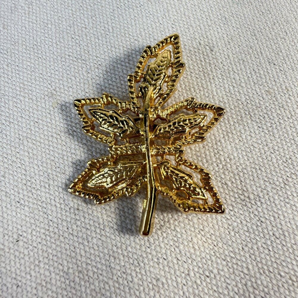 AAI Leaf‎ Brooch Gold-Tone Intricate Detailing Vintage Style MCM